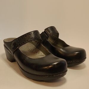 Dansko Black Leather Slip-on Mules